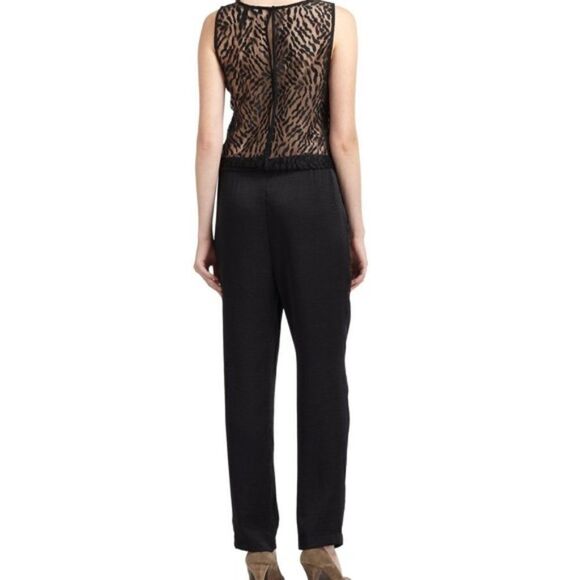 BCBGMaxAzria Black Liam Jumpsuit, Open Lace Back, Drawstring Waist Size M J14 - Picture 2 of 10